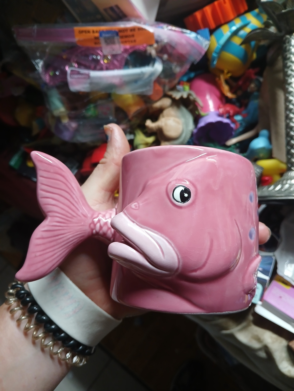 vintage Bergschrund Seattle pink salmon figural ceramic mug from the late 1980s